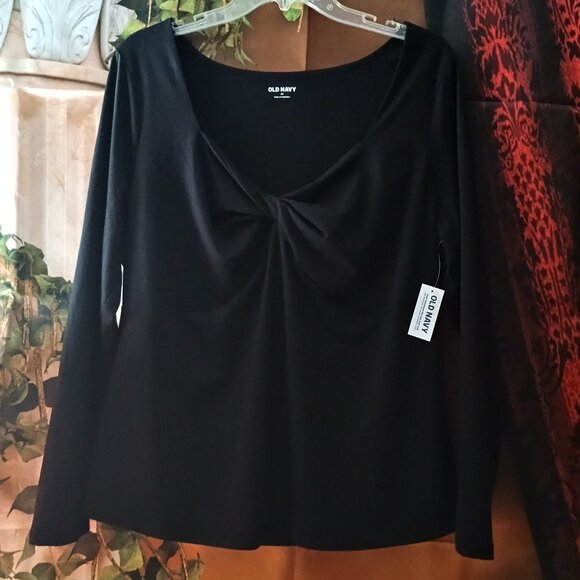 NWT: Old Navy Sze. 2X Black Twist-Front V-Neck Long-Sleeve Top - Picture 1 of 2